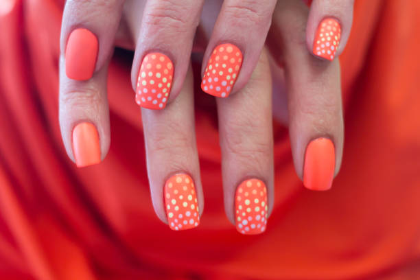 Orange ombre polka dot nail design