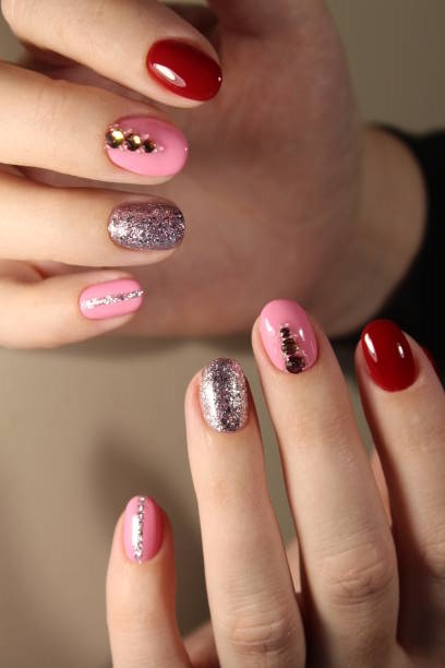 Red and pink nail art