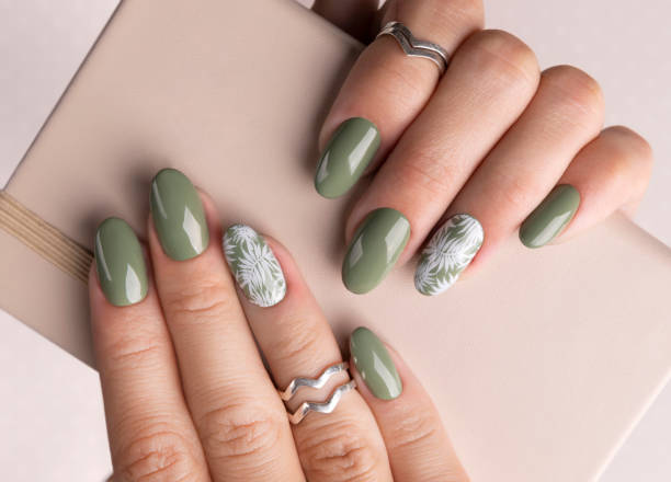 olive green nail art