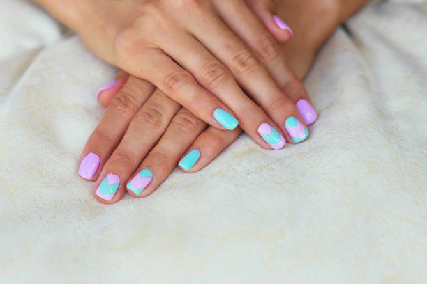 aqua and pink nails