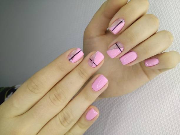 Striped pink nails